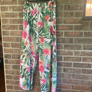 West Loop Women's Floral Palazzo Pants - Pink and Green